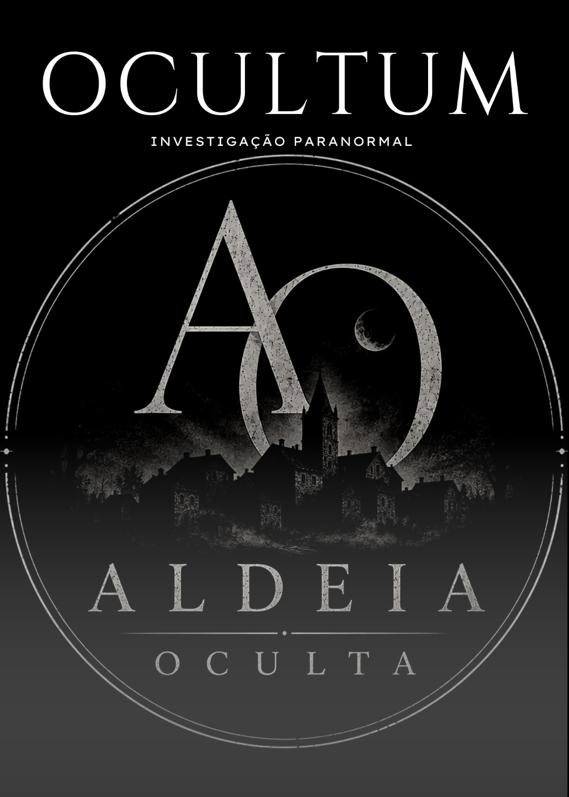 Identidade da Aldeia Oculta, com o monograma AO e a silhueta de uma aldeia.